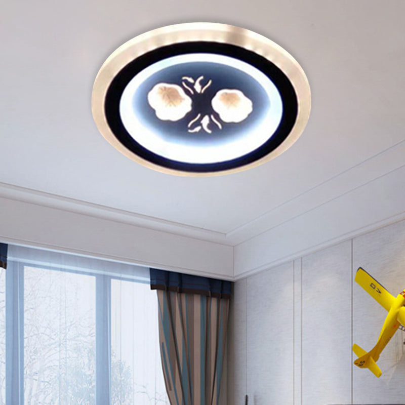 Black Square/Round Flush Mount Fixture Modern LED Acrylic Corridor Flush Lamp with Flower Pattern Clearhalo 'Ceiling Lights' 'Close To Ceiling Lights' 'Close to ceiling' 'Flush mount' Lighting' 787369