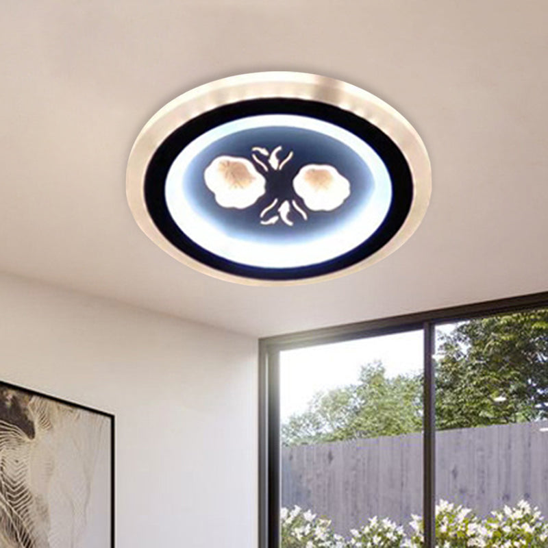 Black Square/Round Flush Mount Fixture Modern LED Acrylic Corridor Flush Lamp with Flower Pattern Clearhalo 'Ceiling Lights' 'Close To Ceiling Lights' 'Close to ceiling' 'Flush mount' Lighting' 787370