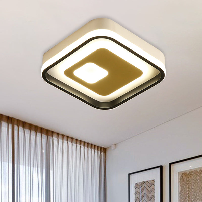 LED Hallway Flush Lighting Modernist Black and White Flush Ceiling Lamp with Round/Square Acrylic Shade Black-White Square Plate Clearhalo 'Ceiling Lights' 'Close To Ceiling Lights' 'Close to ceiling' 'Flush mount' Lighting' 787382