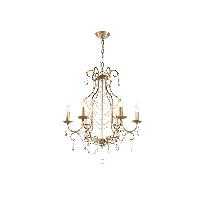 Rustic Candelabra Chandelier 6 Lights Crystal Strand Pendant Lighting in Gold over Table Clearhalo 'Ceiling Lights' 'Chandeliers' Lighting' options 787392