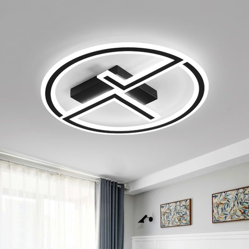 Ring and Dual-L Flush Ceiling Lamp Modern Acrylic LED Flush Mounted Light in Black Black Clearhalo 'Ceiling Lights' 'Close To Ceiling Lights' 'Close to ceiling' 'Flush mount' Lighting' 787399