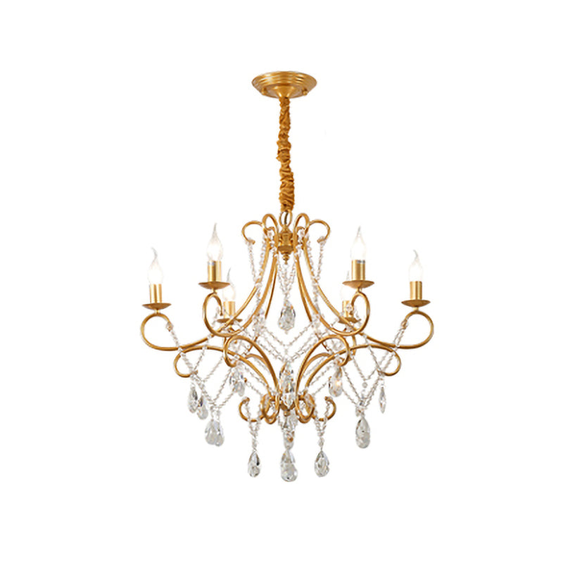 Gold Candle Style Scroll Arm Chandelier Victorian Crystal 5/6-Bulb Dining Room Ceiling Pendant Light Clearhalo 'Ceiling Lights' 'Chandeliers' Lighting' options 787408