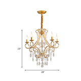 Gold Candle Style Scroll Arm Chandelier Victorian Crystal 5/6-Bulb Dining Room Ceiling Pendant Light Clearhalo 'Ceiling Lights' 'Chandeliers' Lighting' options 787415