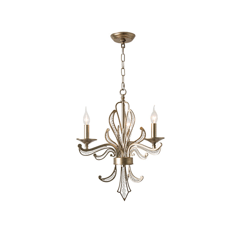 Crystal Beaded Antiqued Silver Drop Lamp Foliage Candelabrum 3 Heads Rural Chandelier Clearhalo 'Ceiling Lights' 'Chandeliers' Lighting' options 787426