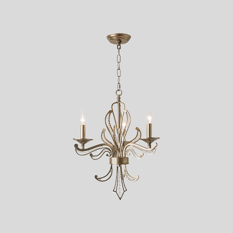 Crystal Beaded Antiqued Silver Drop Lamp Foliage Candelabrum 3 Heads Rural Chandelier Clearhalo 'Ceiling Lights' 'Chandeliers' Lighting' options 787427