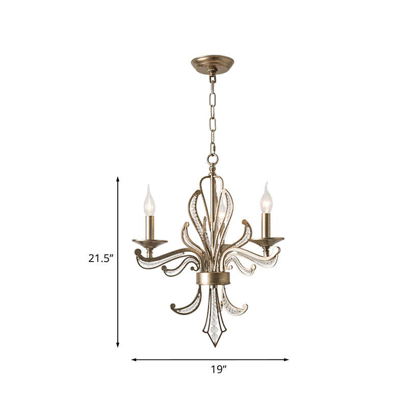 Crystal Beaded Antiqued Silver Drop Lamp Foliage Candelabrum 3 Heads Rural Chandelier Clearhalo 'Ceiling Lights' 'Chandeliers' Lighting' options 787428