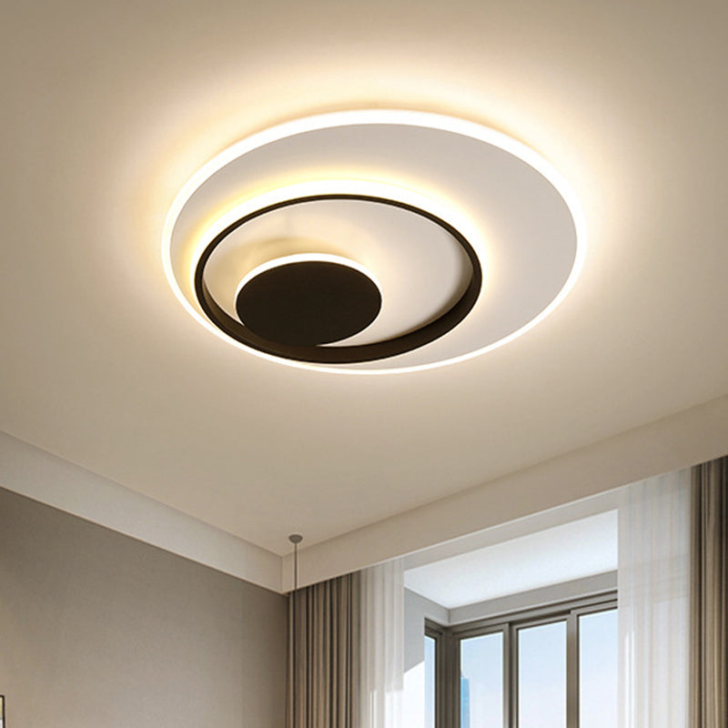 Acrylic Circle Ceiling Flush Minimalist White and Black LED Flush Mount Lighting in White/Warm Light, 16"/19.5" Wide Black-White Clearhalo 'Ceiling Lights' 'Close To Ceiling Lights' 'Close to ceiling' 'Flush mount' Lighting' 787433