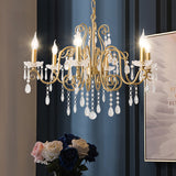 Victorian Swirl Arm Candelabra Chandelier 6 Bulbs Crystal Hanging Light Fixture in Gold Clearhalo 'Ceiling Lights' 'Chandeliers' Lighting' options 787438