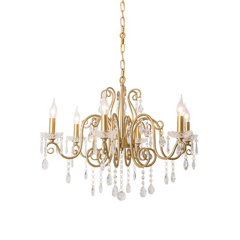 Victorian Swirl Arm Candelabra Chandelier 6 Bulbs Crystal Hanging Light Fixture in Gold Clearhalo 'Ceiling Lights' 'Chandeliers' Lighting' options 787440