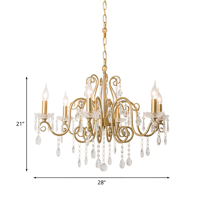 Victorian Swirl Arm Candelabra Chandelier 6 Bulbs Crystal Hanging Light Fixture in Gold Clearhalo 'Ceiling Lights' 'Chandeliers' Lighting' options 787441