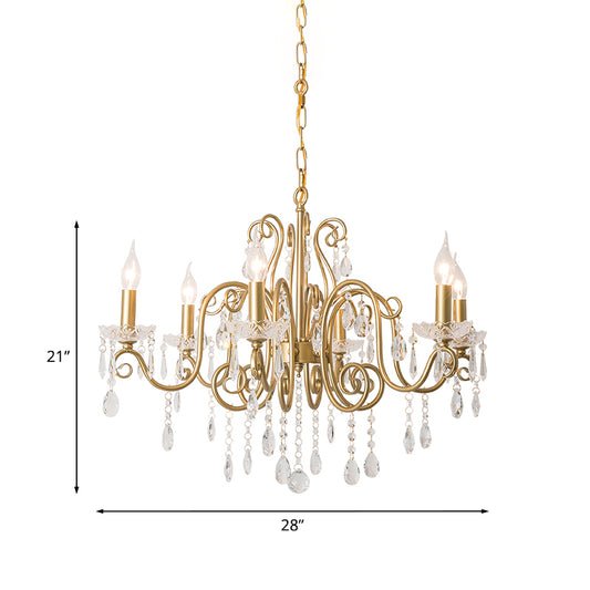 Victorian Swirl Arm Candelabra Chandelier 6 Bulbs Crystal Hanging Light Fixture in Gold Clearhalo 'Ceiling Lights' 'Chandeliers' Lighting' options 787441