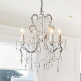 4 Heads Chandelier French Country Living Room Ceiling Suspension Lamp with Candelabrum Crystal Design Clearhalo 'Ceiling Lights' 'Chandeliers' Lighting' options 787442