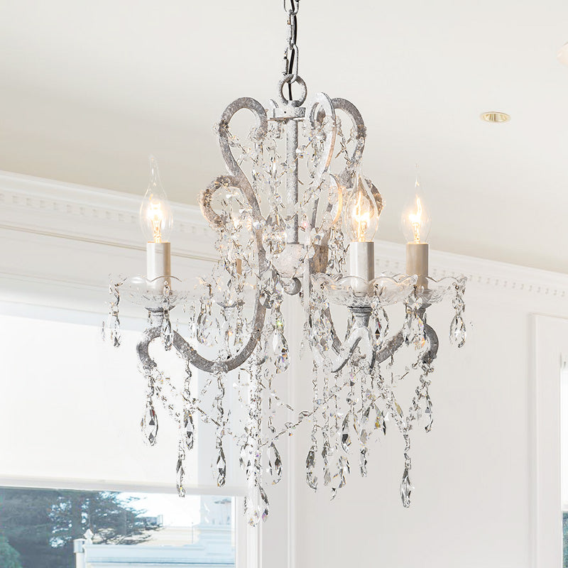 4 Heads Chandelier French Country Living Room Ceiling Suspension Lamp with Candelabrum Crystal Design White Clearhalo 'Ceiling Lights' 'Chandeliers' Lighting' options 787442_da8c8c86-dffc-45ed-8ae0-d0ab8ade01d9