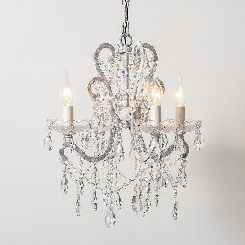 4 Heads Chandelier French Country Living Room Ceiling Suspension Lamp with Candelabrum Crystal Design Clearhalo 'Ceiling Lights' 'Chandeliers' Lighting' options 787444