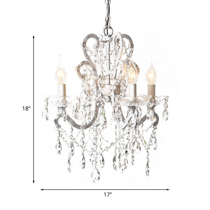 4 Heads Chandelier French Country Living Room Ceiling Suspension Lamp with Candelabrum Crystal Design Clearhalo 'Ceiling Lights' 'Chandeliers' Lighting' options 787445