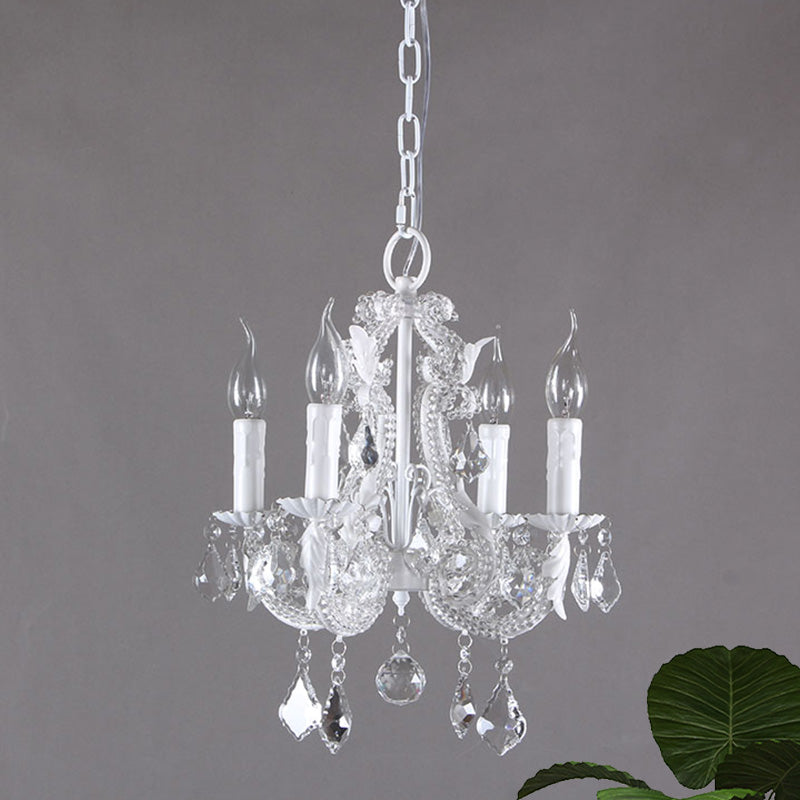 Crystal Coated Candlestick Chandelier Rustic 4-Head Restaurant Pendant Ceiling Light in White Clearhalo 'Ceiling Lights' 'Chandeliers' Lighting' options 787451