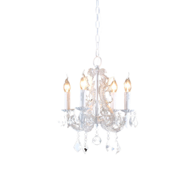 Crystal Coated Candlestick Chandelier Rustic 4-Head Restaurant Pendant Ceiling Light in White Clearhalo 'Ceiling Lights' 'Chandeliers' Lighting' options 787452