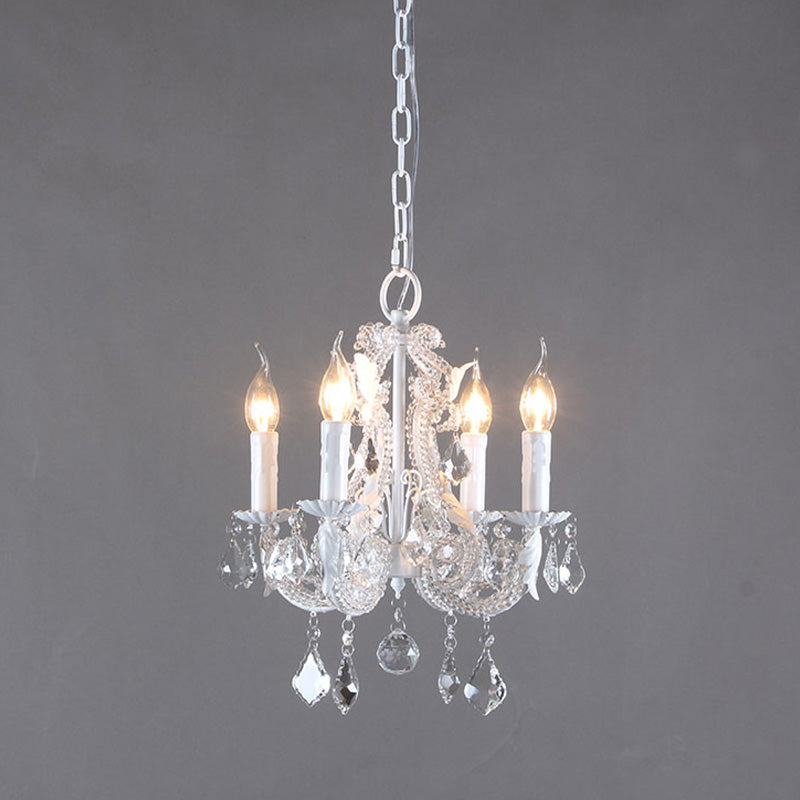 Crystal Coated Candlestick Chandelier Rustic 4-Head Restaurant Pendant Ceiling Light in White Clearhalo 'Ceiling Lights' 'Chandeliers' Lighting' options 787453