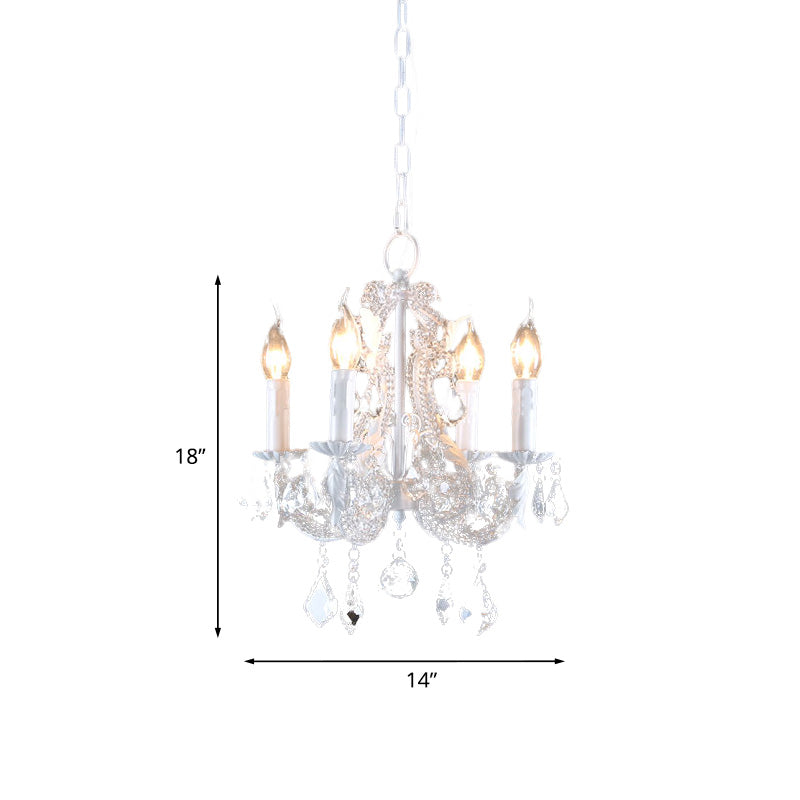 Crystal Coated Candlestick Chandelier Rustic 4-Head Restaurant Pendant Ceiling Light in White Clearhalo 'Ceiling Lights' 'Chandeliers' Lighting' options 787454