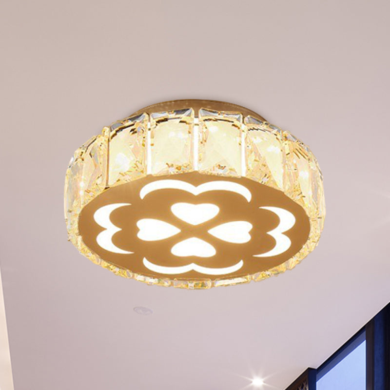 Prismatic Crystal Chrome Ceiling Flush Flower Patterned Circle Modernist LED Flush Mount Light Fixture Chrome C Clearhalo 'Ceiling Lights' 'Close To Ceiling Lights' 'Close to ceiling' 'Flush mount' Lighting' 787505