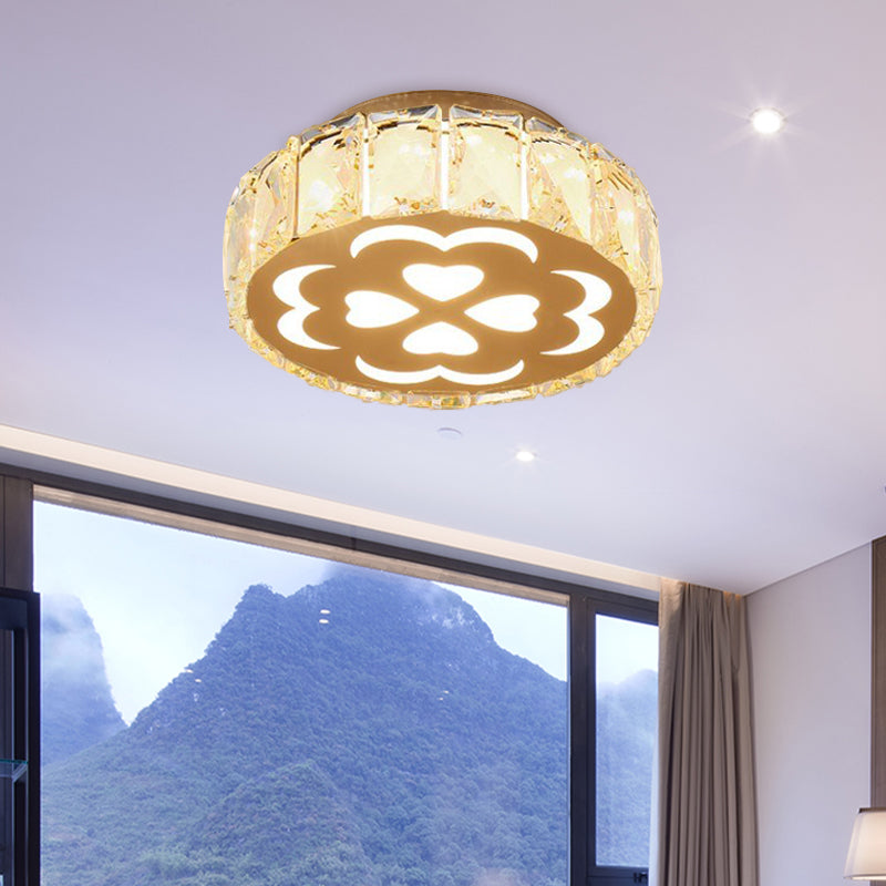 Prismatic Crystal Chrome Ceiling Flush Flower Patterned Circle Modernist LED Flush Mount Light Fixture Clearhalo 'Ceiling Lights' 'Close To Ceiling Lights' 'Close to ceiling' 'Flush mount' Lighting' 787506