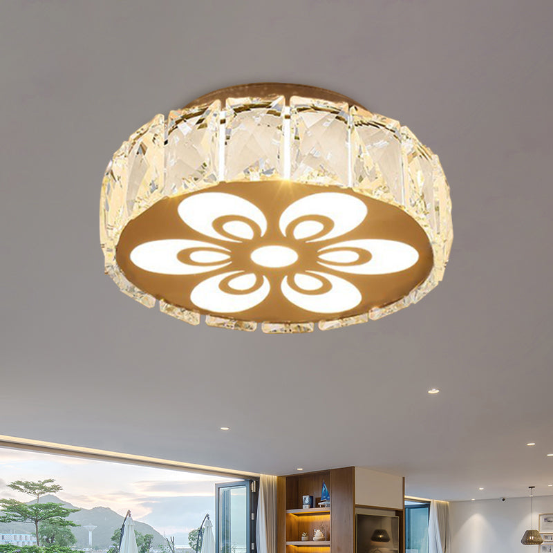 Prismatic Crystal Chrome Ceiling Flush Flower Patterned Circle Modernist LED Flush Mount Light Fixture Chrome A Clearhalo 'Ceiling Lights' 'Close To Ceiling Lights' 'Close to ceiling' 'Flush mount' Lighting' 787509