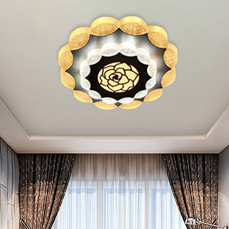 Floral Flush Mount Lighting Contemporary Acrylic White-Black LED Flush Lamp with Rose Pattern White Clearhalo 'Ceiling Lights' 'Close To Ceiling Lights' 'Close to ceiling' 'Flush mount' Lighting' 787517