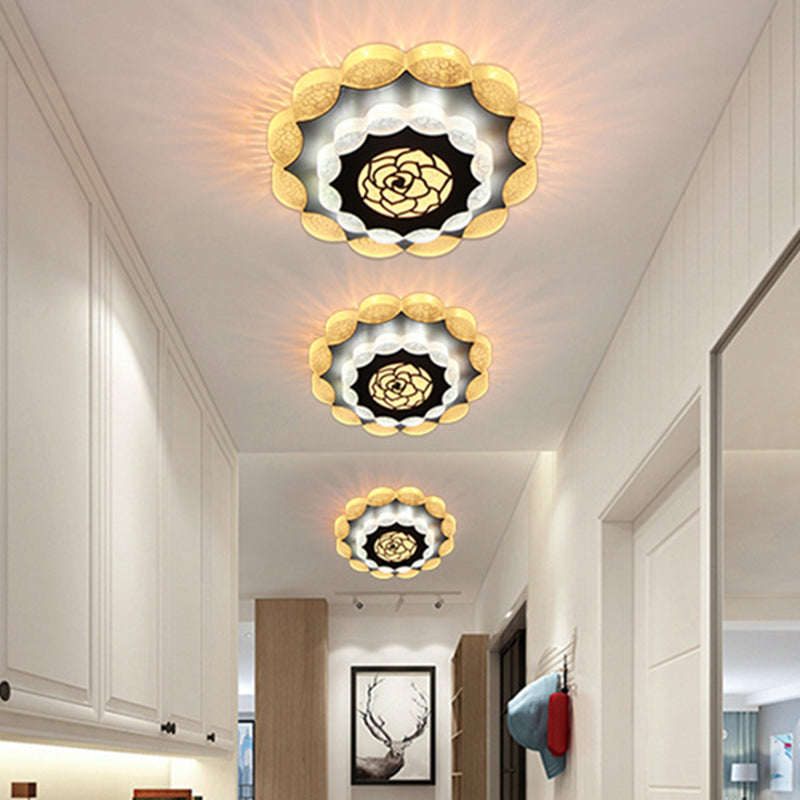 Floral Flush Mount Lighting Contemporary Acrylic White-Black LED Flush Lamp with Rose Pattern Clearhalo 'Ceiling Lights' 'Close To Ceiling Lights' 'Close to ceiling' 'Flush mount' Lighting' 787518