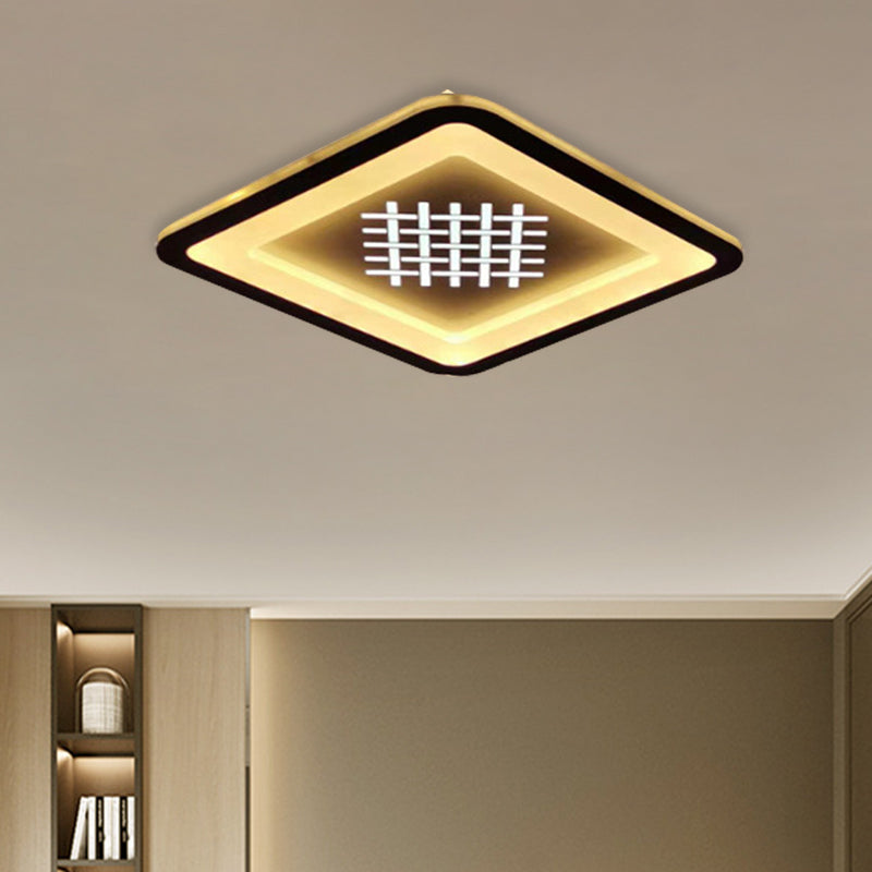 Modernist Squared Flush Mount Light Acrylic LED Hallway Flush Lamp Fixture in Black with Woven Grid Pattern Black Clearhalo 'Ceiling Lights' 'Close To Ceiling Lights' 'Close to ceiling' 'Flush mount' Lighting' 787521