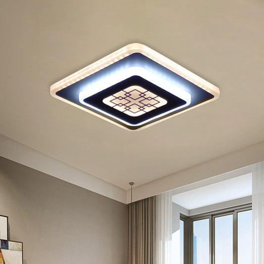 Rhombus Corridor Ceiling Mounted Light Acrylic LED Modernist Flush Lamp in White and Black with Grid Pattern White Clearhalo 'Ceiling Lights' 'Close To Ceiling Lights' 'Close to ceiling' 'Flush mount' Lighting' 787525