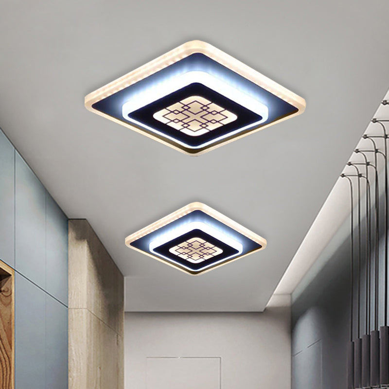 Rhombus Corridor Ceiling Mounted Light Acrylic LED Modernist Flush Lamp in White and Black with Grid Pattern Clearhalo 'Ceiling Lights' 'Close To Ceiling Lights' 'Close to ceiling' 'Flush mount' Lighting' 787526