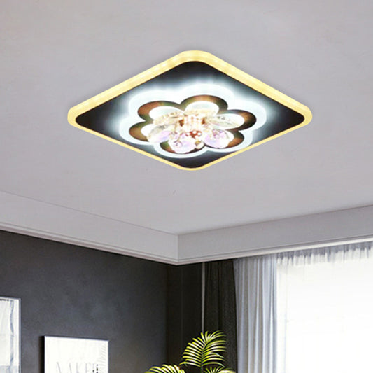 Contemporary Floral Flush Lighting Acrylic LED Foyer Flush Lamp in White with Crystal Accent White Clearhalo 'Ceiling Lights' 'Close To Ceiling Lights' 'Close to ceiling' 'Flush mount' Lighting' 787533