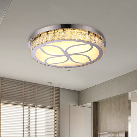 Round Crystal Encrusted Flush Light Contemporary Hotel LED Ceiling Mount Lamp with Petal Pattern in Chrome Chrome B Clearhalo 'Ceiling Lights' 'Close To Ceiling Lights' 'Close to ceiling' 'Flush mount' Lighting' 787550