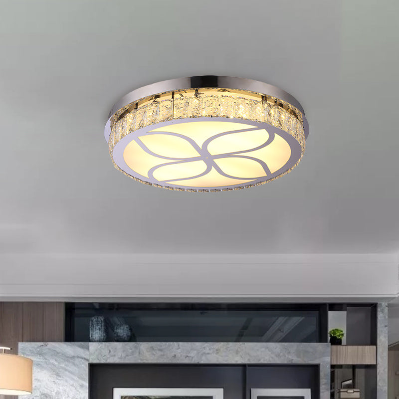 Round Crystal Encrusted Flush Light Contemporary Hotel LED Ceiling Mount Lamp with Petal Pattern in Chrome Clearhalo 'Ceiling Lights' 'Close To Ceiling Lights' 'Close to ceiling' 'Flush mount' Lighting' 787551