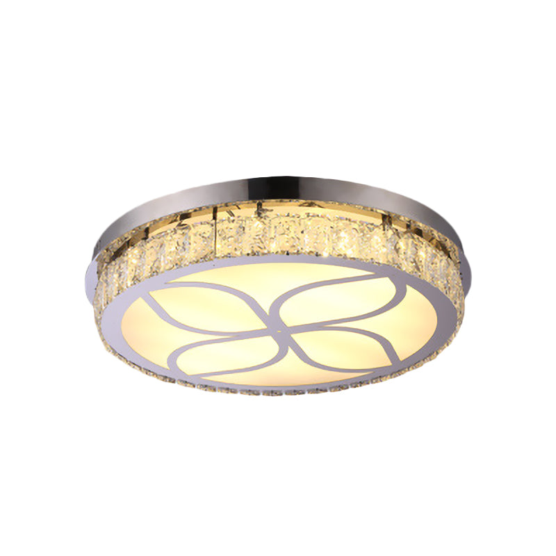 Round Crystal Encrusted Flush Light Contemporary Hotel LED Ceiling Mount Lamp with Petal Pattern in Chrome Clearhalo 'Ceiling Lights' 'Close To Ceiling Lights' 'Close to ceiling' 'Flush mount' Lighting' 787552