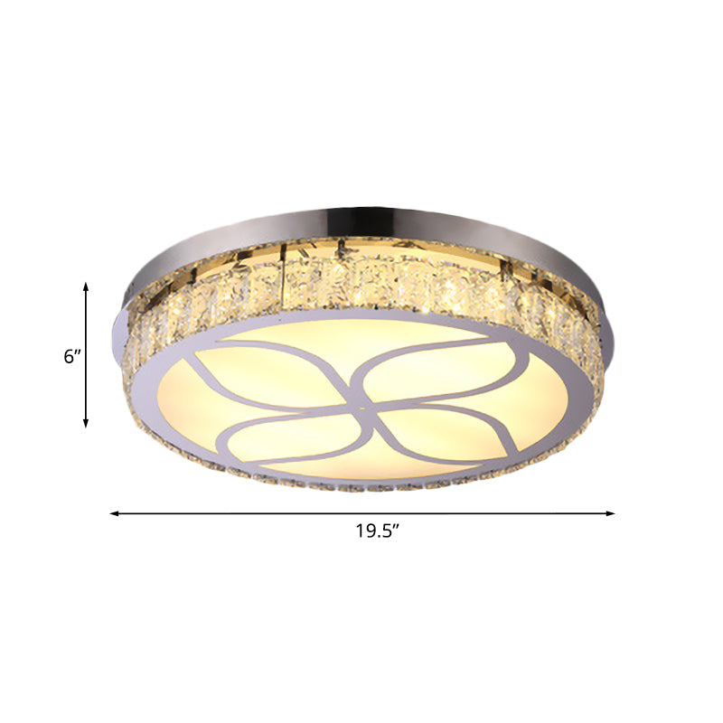 Round Crystal Encrusted Flush Light Contemporary Hotel LED Ceiling Mount Lamp with Petal Pattern in Chrome Clearhalo 'Ceiling Lights' 'Close To Ceiling Lights' 'Close to ceiling' 'Flush mount' Lighting' 787553