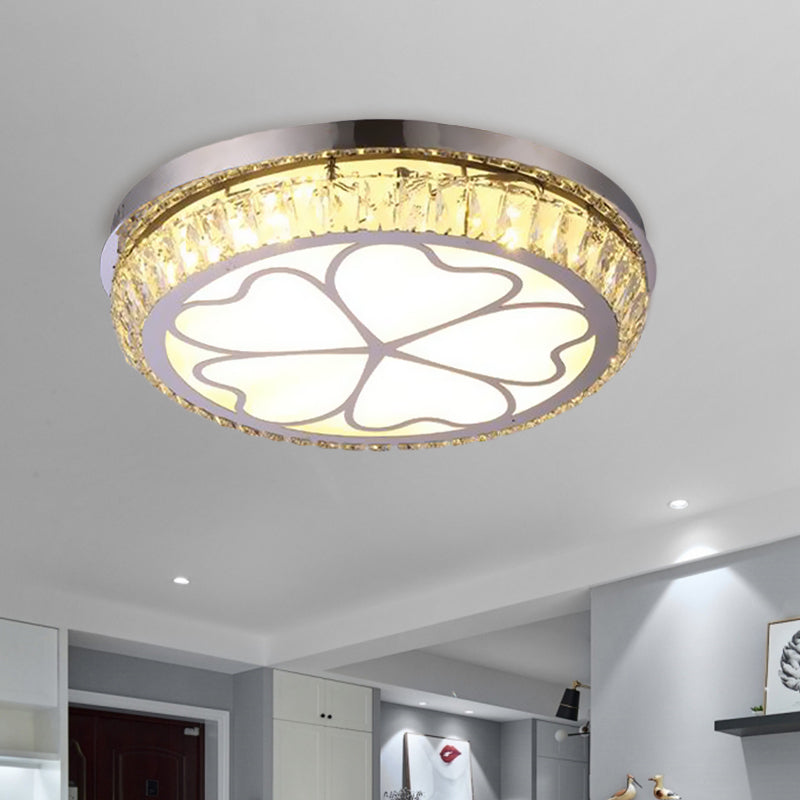 Round Crystal Encrusted Flush Light Contemporary Hotel LED Ceiling Mount Lamp with Petal Pattern in Chrome Chrome C Clearhalo 'Ceiling Lights' 'Close To Ceiling Lights' 'Close to ceiling' 'Flush mount' Lighting' 787554