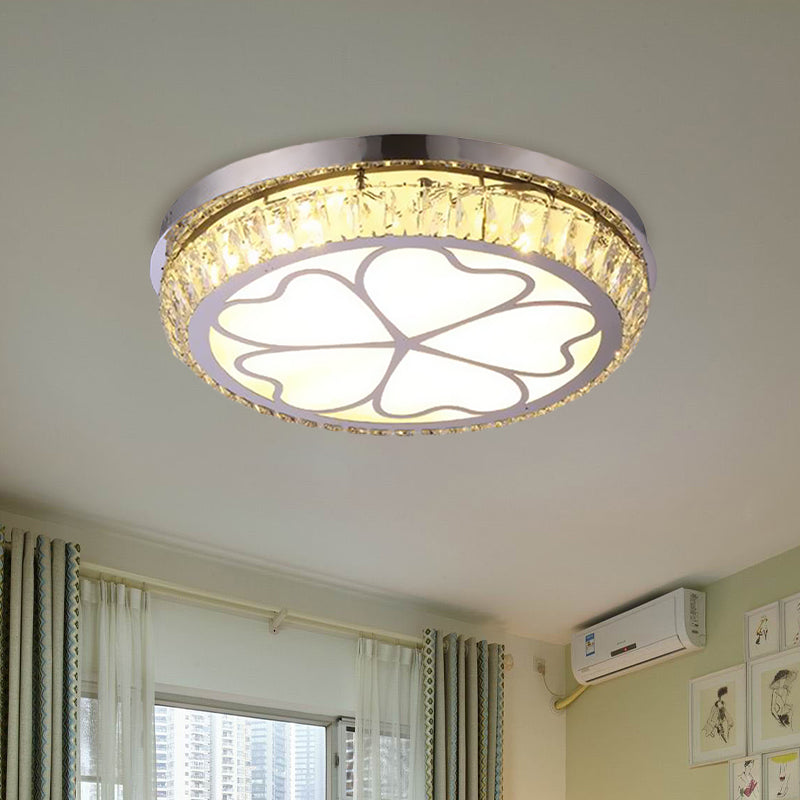 Round Crystal Encrusted Flush Light Contemporary Hotel LED Ceiling Mount Lamp with Petal Pattern in Chrome Clearhalo 'Ceiling Lights' 'Close To Ceiling Lights' 'Close to ceiling' 'Flush mount' Lighting' 787556