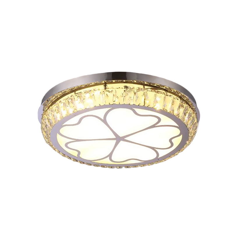 Round Crystal Encrusted Flush Light Contemporary Hotel LED Ceiling Mount Lamp with Petal Pattern in Chrome Clearhalo 'Ceiling Lights' 'Close To Ceiling Lights' 'Close to ceiling' 'Flush mount' Lighting' 787557