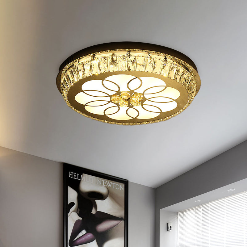 Round Crystal Encrusted Flush Light Contemporary Hotel LED Ceiling Mount Lamp with Petal Pattern in Chrome Clearhalo 'Ceiling Lights' 'Close To Ceiling Lights' 'Close to ceiling' 'Flush mount' Lighting' 787559