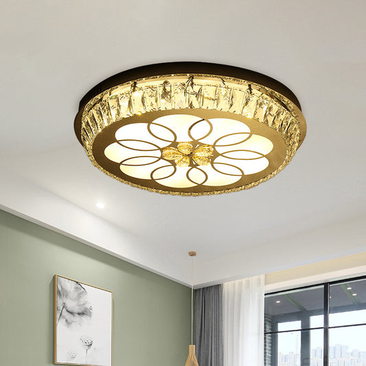 Round Crystal Encrusted Flush Light Contemporary Hotel LED Ceiling Mount Lamp with Petal Pattern in Chrome Clearhalo 'Ceiling Lights' 'Close To Ceiling Lights' 'Close to ceiling' 'Flush mount' Lighting' 787560