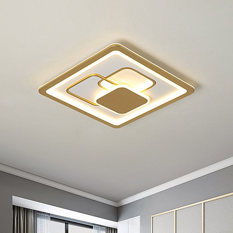 Gold Squared Flush Light Fixture Modernist 16"/19.5" W LED Acrylic Flush Mount in Warm/White Light Gold Clearhalo 'Ceiling Lights' 'Close To Ceiling Lights' 'Close to ceiling' 'Flush mount' Lighting' 787562