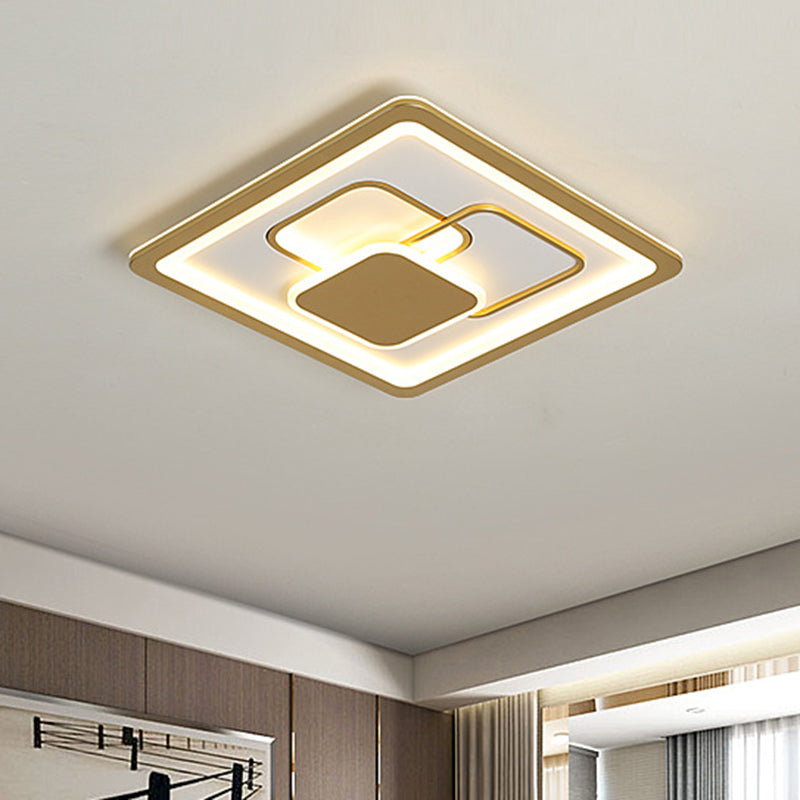 Gold Squared Flush Light Fixture Modernist 16"/19.5" W LED Acrylic Flush Mount in Warm/White Light Clearhalo 'Ceiling Lights' 'Close To Ceiling Lights' 'Close to ceiling' 'Flush mount' Lighting' 787563