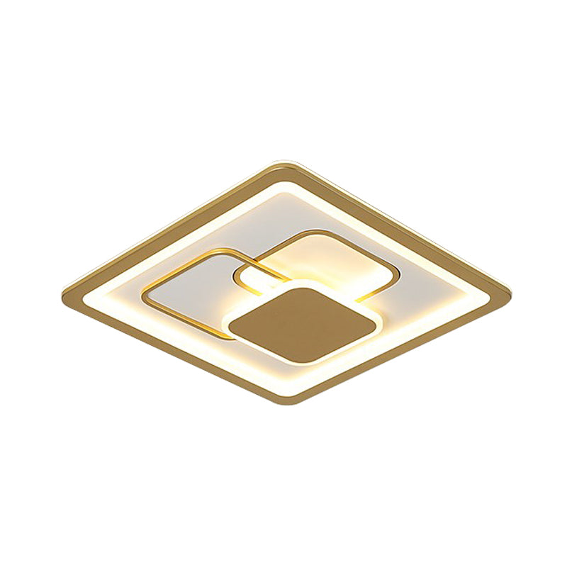 Gold Squared Flush Light Fixture Modernist 16"/19.5" W LED Acrylic Flush Mount in Warm/White Light Clearhalo 'Ceiling Lights' 'Close To Ceiling Lights' 'Close to ceiling' 'Flush mount' Lighting' 787564