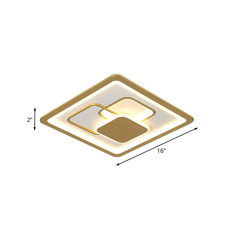 Gold Squared Flush Light Fixture Modernist 16"/19.5" W LED Acrylic Flush Mount in Warm/White Light Clearhalo 'Ceiling Lights' 'Close To Ceiling Lights' 'Close to ceiling' 'Flush mount' Lighting' 787565