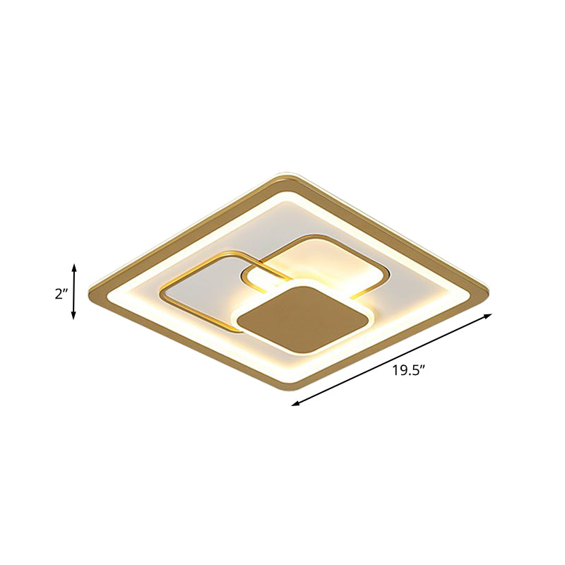 Gold Squared Flush Light Fixture Modernist 16"/19.5" W LED Acrylic Flush Mount in Warm/White Light Clearhalo 'Ceiling Lights' 'Close To Ceiling Lights' 'Close to ceiling' 'Flush mount' Lighting' 787566