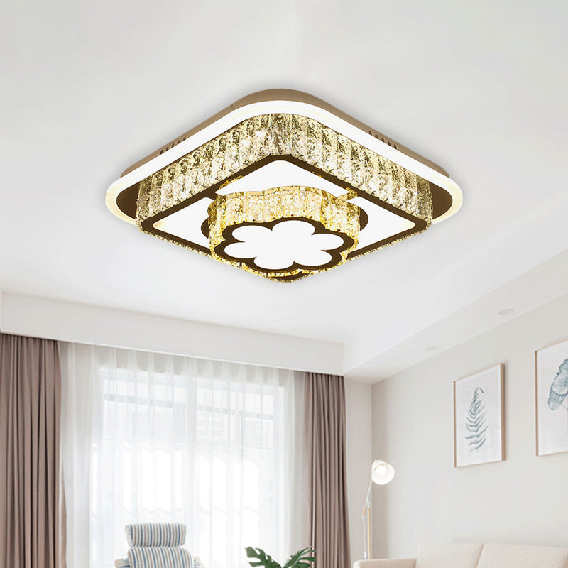 Crystal-Encrusted White Ceiling Flush Square and Round/Flower/Diamond Modernist LED Flushmount Lighting for Bedroom White C Clearhalo 'Ceiling Lights' 'Close To Ceiling Lights' 'Close to ceiling' 'Flush mount' Lighting' 787567