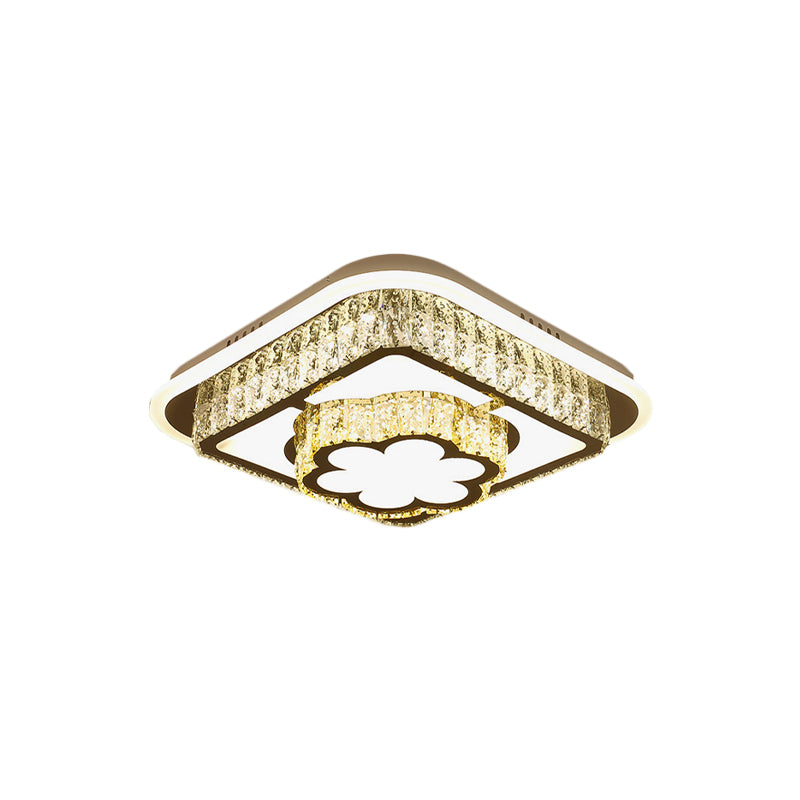 Crystal-Encrusted White Ceiling Flush Square and Round/Flower/Diamond Modernist LED Flushmount Lighting for Bedroom Clearhalo 'Ceiling Lights' 'Close To Ceiling Lights' 'Close to ceiling' 'Flush mount' Lighting' 787569