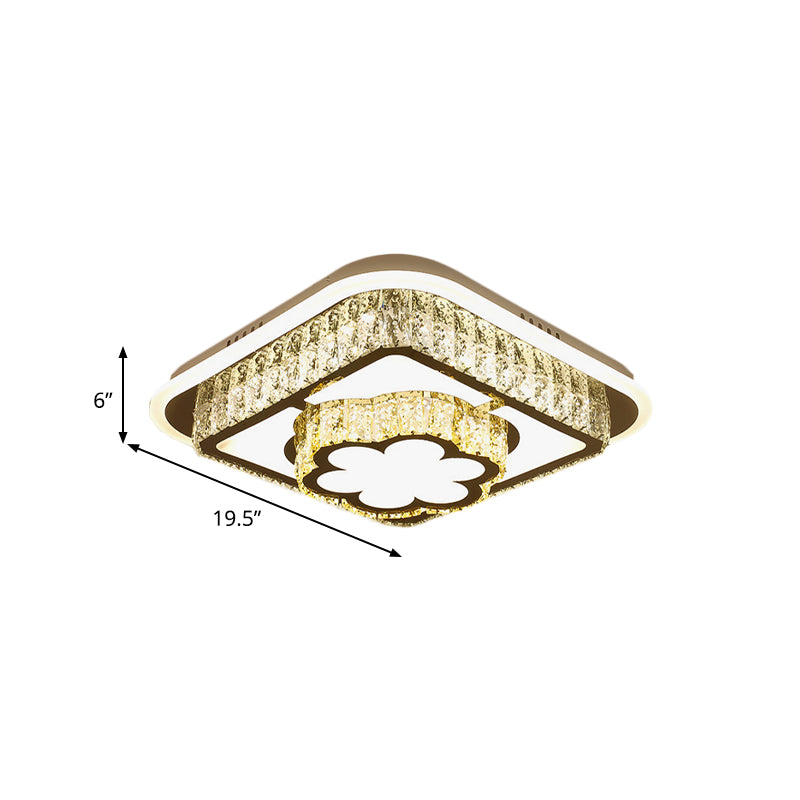 Crystal-Encrusted White Ceiling Flush Square and Round/Flower/Diamond Modernist LED Flushmount Lighting for Bedroom Clearhalo 'Ceiling Lights' 'Close To Ceiling Lights' 'Close to ceiling' 'Flush mount' Lighting' 787570