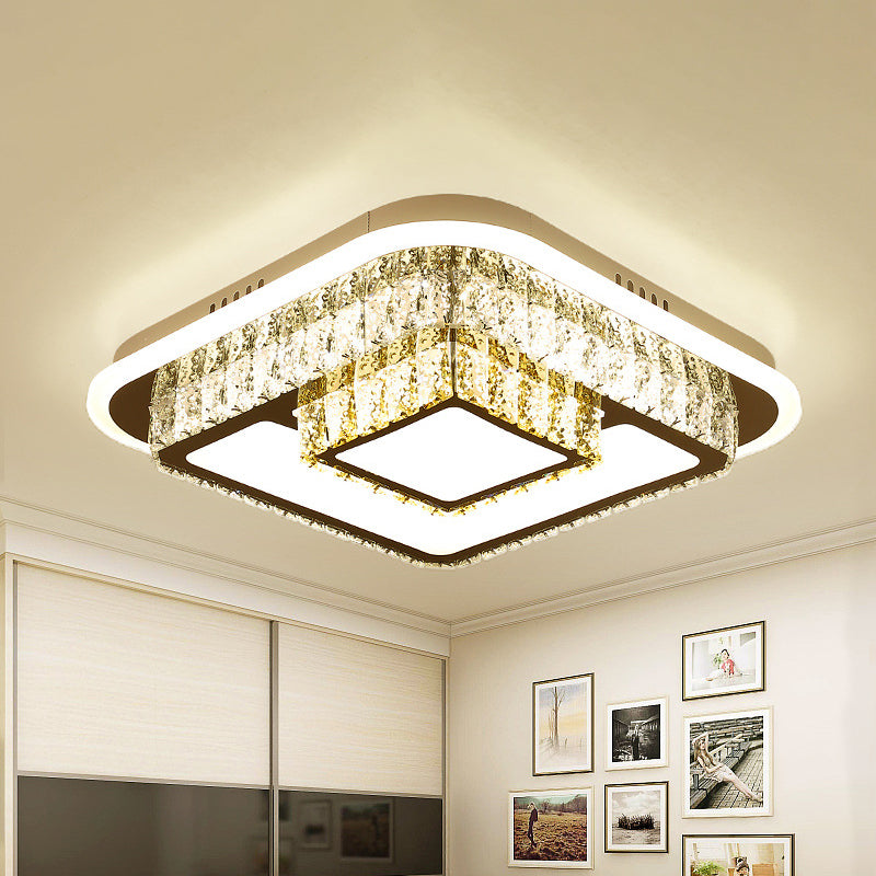 Crystal-Encrusted White Ceiling Flush Square and Round/Flower/Diamond Modernist LED Flushmount Lighting for Bedroom White B Clearhalo 'Ceiling Lights' 'Close To Ceiling Lights' 'Close to ceiling' 'Flush mount' Lighting' 787571